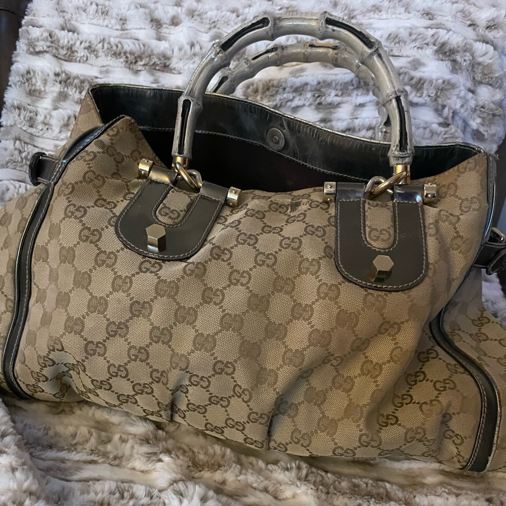 Gucci Canvas Metallic Bamboo Handle
